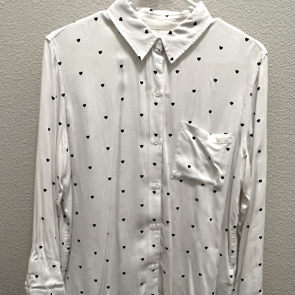 Rails Long Sleeve Black/White Button Down w/ Hearts, Size S, EUC